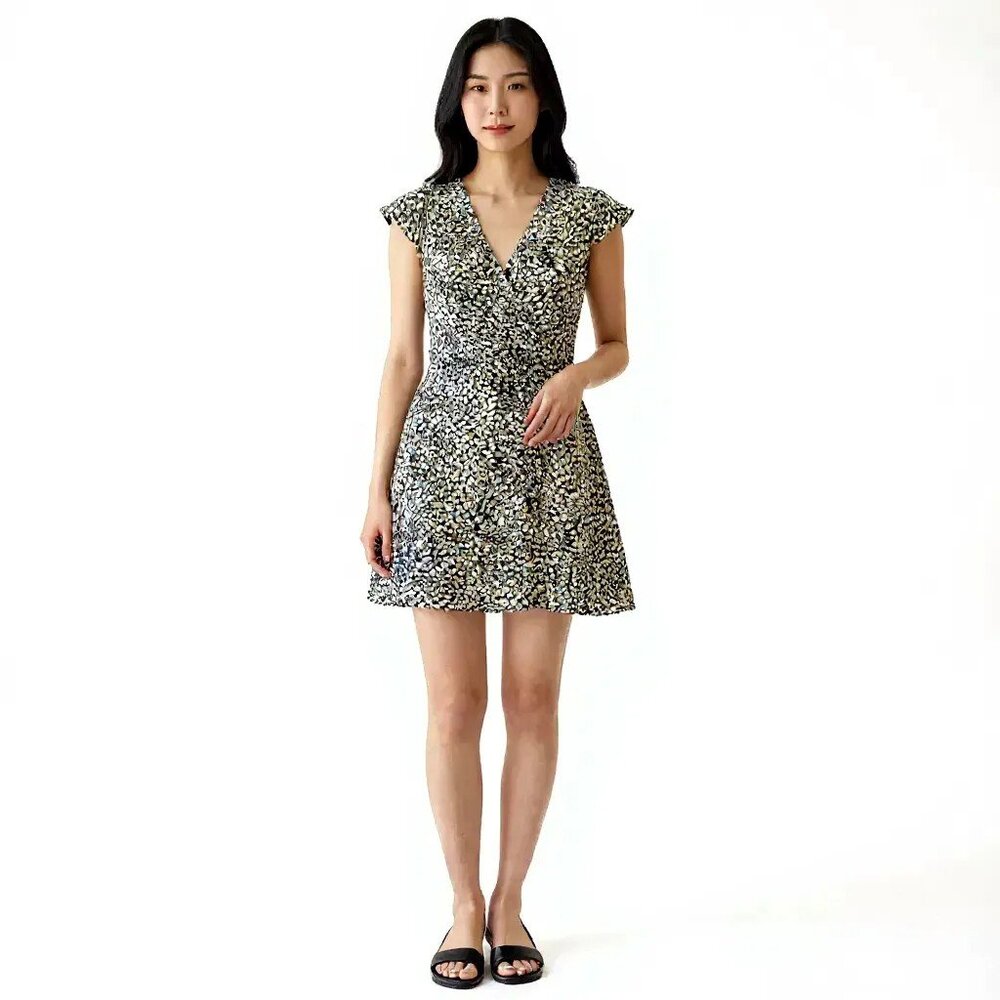 Free People French Quarter Print Wrap Mini Dress Women XS Ruffle Animal Print